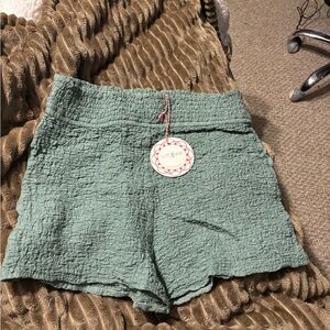 Umgee Women's High Waist Textured Shorts in Green